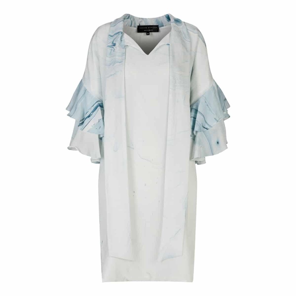 Blue bow neck marbled dress – size 10   Luxury Shoes 