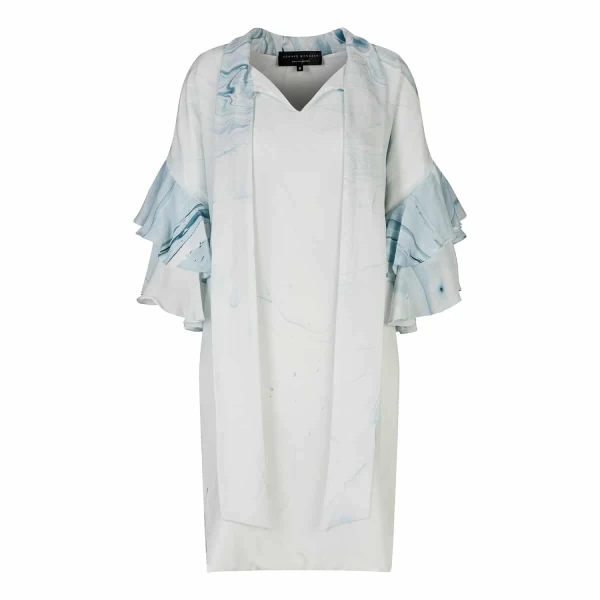 Blue bow neck marbled dress – size 10   Luxury Shoes 