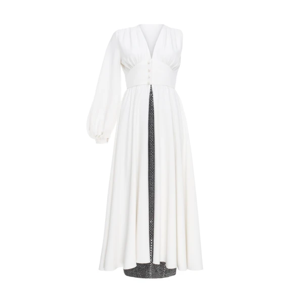 white dress with feather