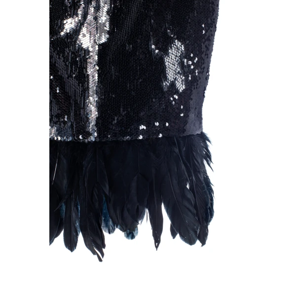 Dress In Black And Silver Sequins With Removable Feathers