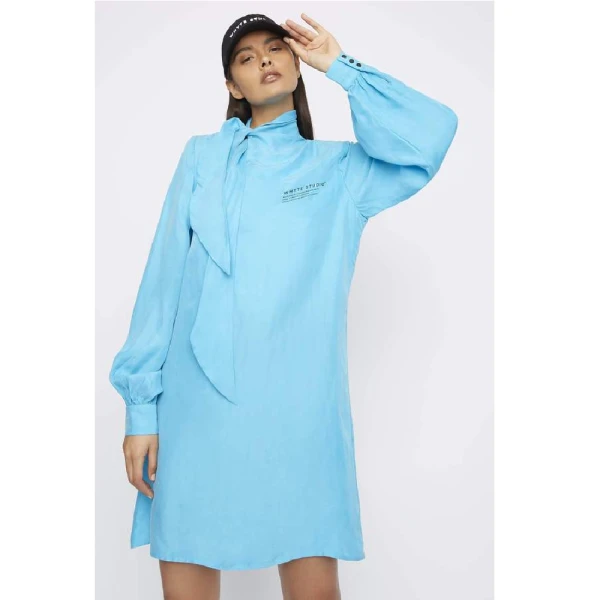 The Justify shift blue dress with neck tie   Luxury Shoes 