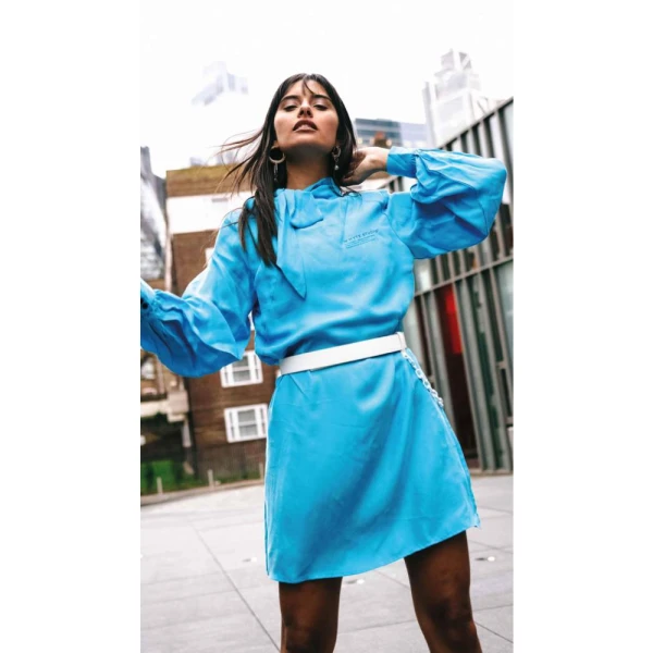 The Justify shift blue dress with neck tie   Luxury Shoes 