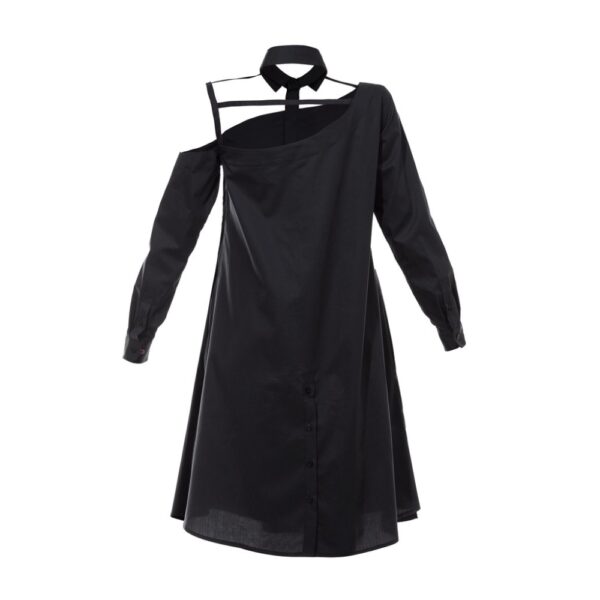 Talented One shoulder shirt dress black, view 4