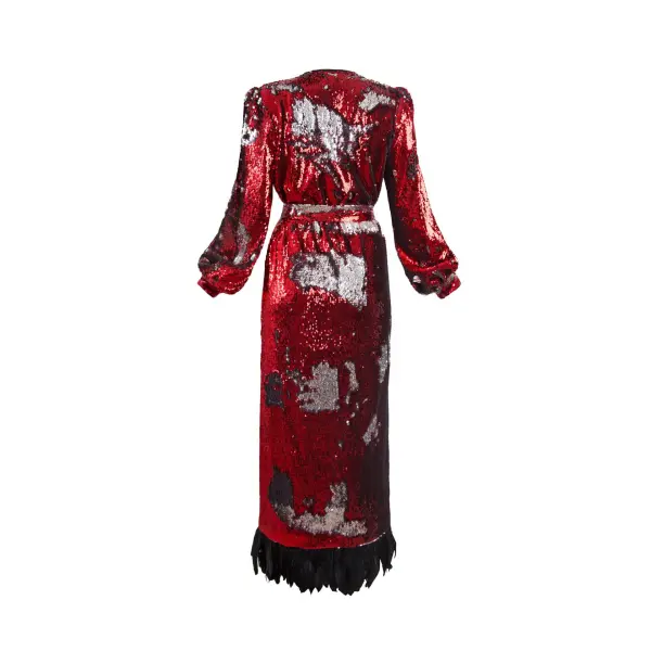 red sequin tuxedo dress Red And Feathers Sequin Tuxedo Dress Clothing Apple Bodyshape Luxury Shoes 