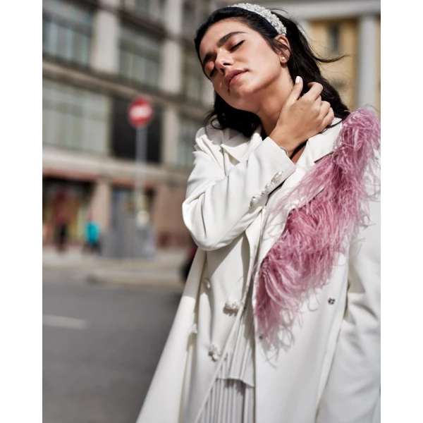 Tuxedo feather dress Baroque Pearl Ostrich Feather Dress Jacket Clothing Cocktail Party Luxury Shoes 