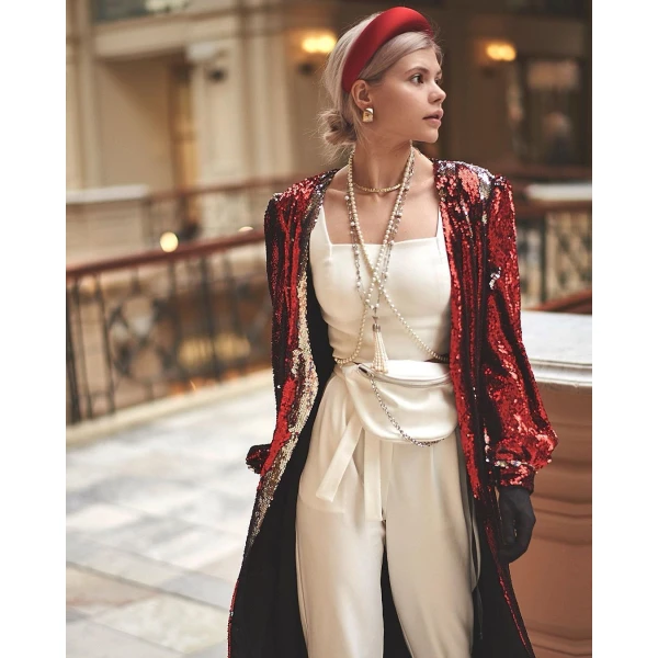red sequin tuxedo dress Red And Feathers Sequin Tuxedo Dress Clothing Apple Bodyshape Luxury Shoes 