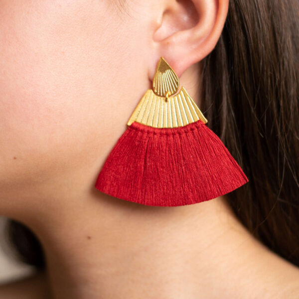 Vattea Saia 24 Karats Gold Plated Bronze With Red  Threads Earrings, view 2