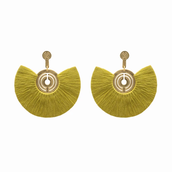 Mapuche 24 Karats Gold Plated Bronze With Mustard  Threads Earrings Accessories best seller Luxury Shoes 
