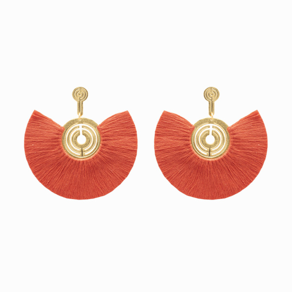 Mapuche 24 Karats Gold Plated Bronze With Vermilion  Threads Earrings Accessories best seller Luxury Shoes 