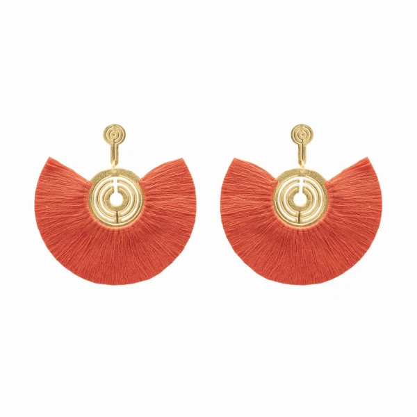 Mapuche 24 Karats Gold Plated Bronze With Vermilion  Threads Earrings Accessories best seller Luxury Shoes 