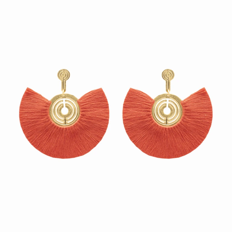 Mapuche 24 Karats Gold Plated Bronze With Vermilion  Threads Earrings Accessories best seller Luxury Shoes 