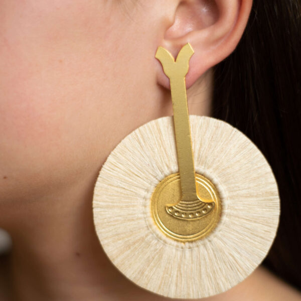 Vattea Fagua 24 Karats Gold Plated Bronze With Cream  Threads Earrings, view 2