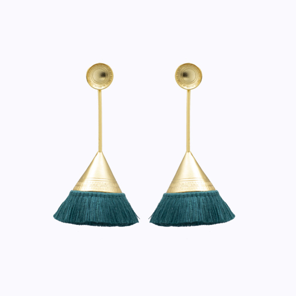 Bohio 24 Karats Gold Plated Bronze With Emerald  Threads Earrings Earrings best seller Luxury Shoes 
