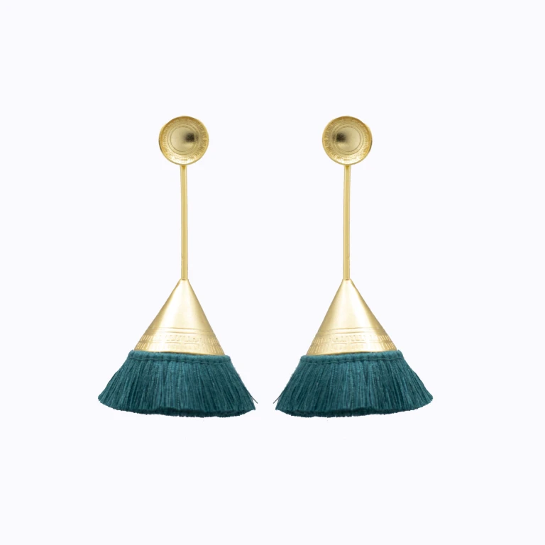 Bohio 24 Karats Gold Plated Bronze With Emerald  Threads Earrings Earrings best seller Luxury Shoes 