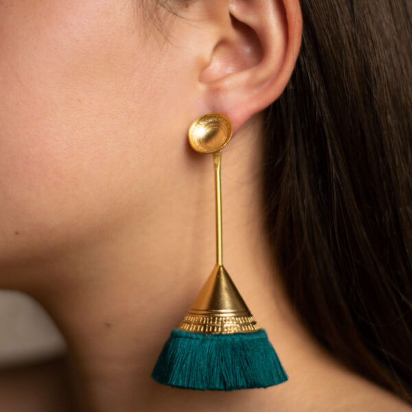 Vattea Bohio 24 Karats Gold Plated Bronze With Emerald  Threads Earrings, view 2