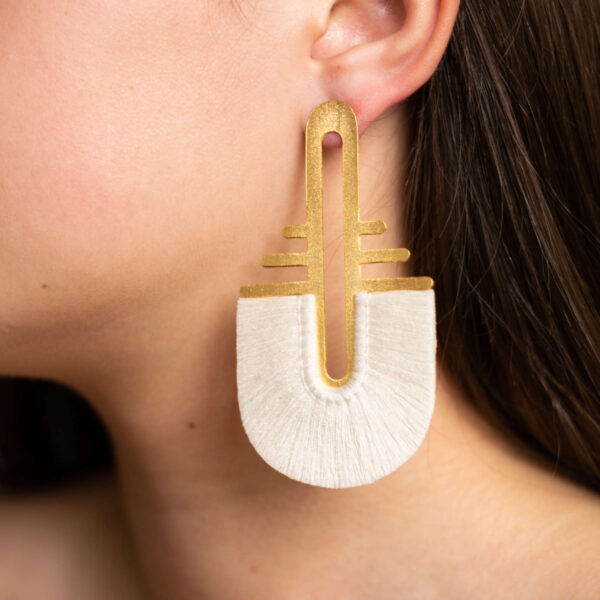 Vattea Todak 24 Karats Gold Plated Bronze And White  Threads Earrings, view 2