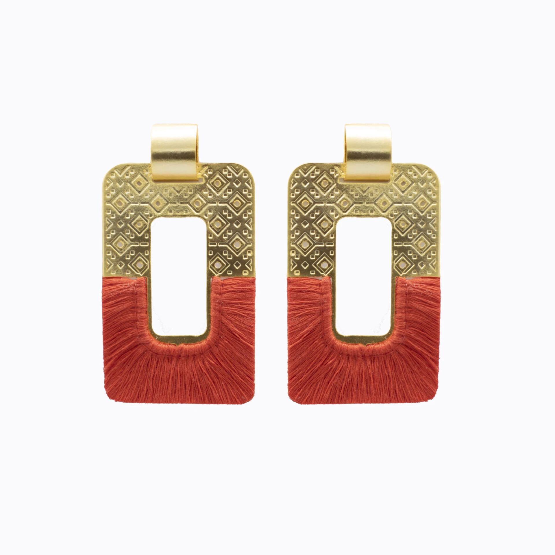AR19-00061 Tautan 24 Karats Gold Plated Bronze With Vermilion Threads Earrings Accessories best seller Luxury Shoes