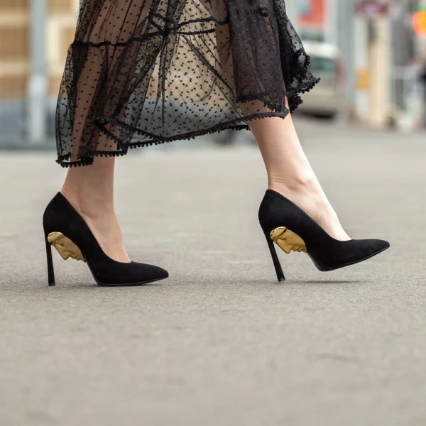 Apollo black and gold calf leather shoes Pumps Black Luxury Shoes 