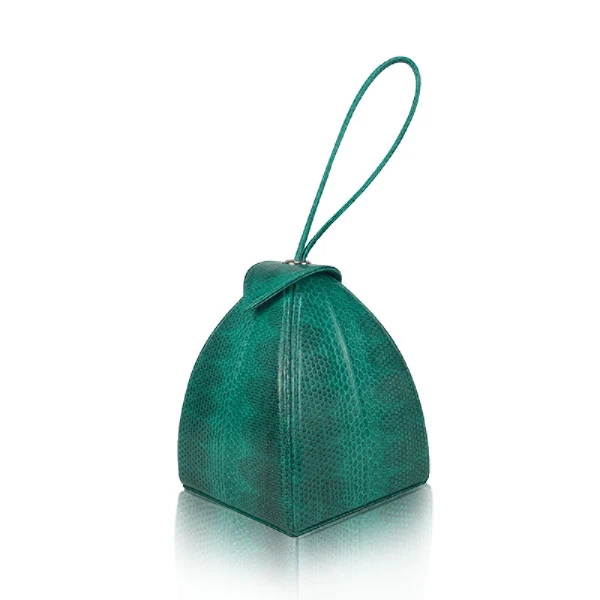 Maria Sea Snake Skin with Lines Green and Black Bag Bags Bangkok Bootery Luxury Shoes 