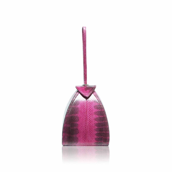 Bangkok Bootery Maria Sea Snake Skin with Lines Pink and Black Bag, view 2