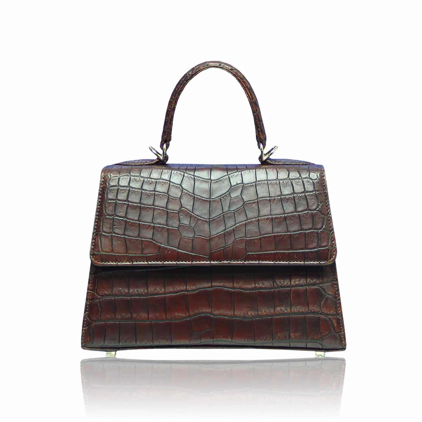 Matt dark brown Crocodile Handbag Goldmas 1 Matt dark brown Crocodile Handbag Goldmas