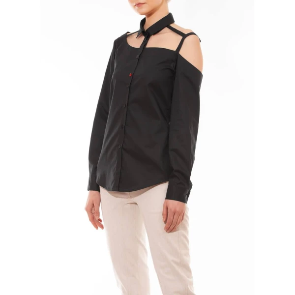 Talented women’s one shoulder button down black cotton blouse – XL   Luxury Shoes 