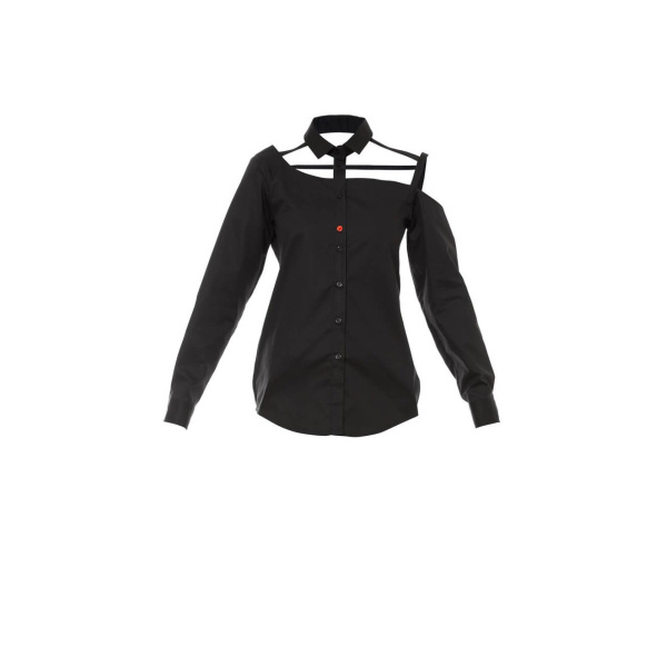 Talented women’s one shoulder button down black cotton blouse – XL   Luxury Shoes 