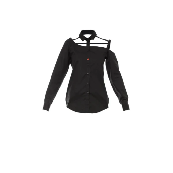 Talented women’s one shoulder button down black cotton blouse – XL   Luxury Shoes 