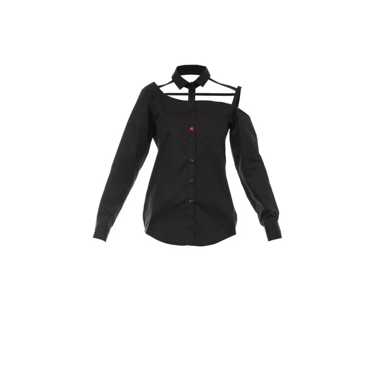 Talented women’s one shoulder button down black cotton blouse – XL   Luxury Shoes 