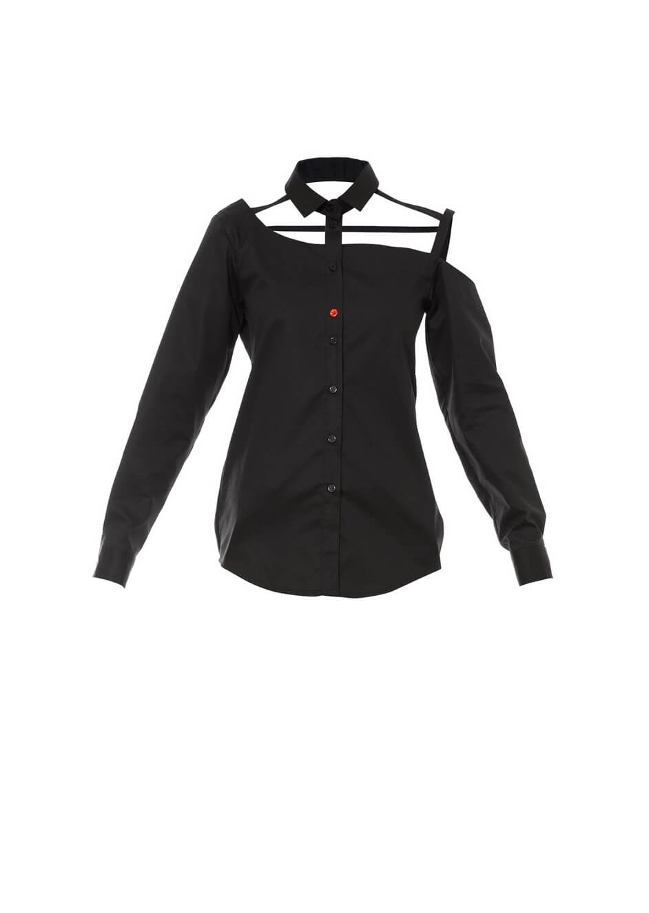 Talented women’s one shoulder button down black cotton blouse – XL   Luxury Shoes 