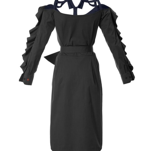 Talented Ruffled black bare shoulder dress, view 2