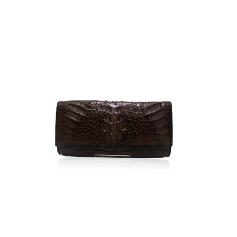 Luana Crocodile Brown Leather Clutch Bag Bags Bangkok Bootery Luxury Shoes 