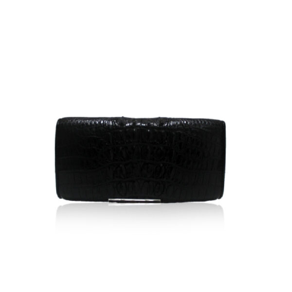 Bangkok Bootery Luana Crocodile Black Leather Clutch Bag, view 4