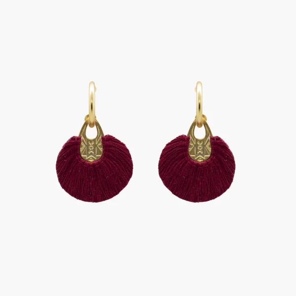 Hujan 24 Karats Gold Plated Bronze With Magenta  Threads Hoop Earrings Earrings best seller Luxury Shoes 