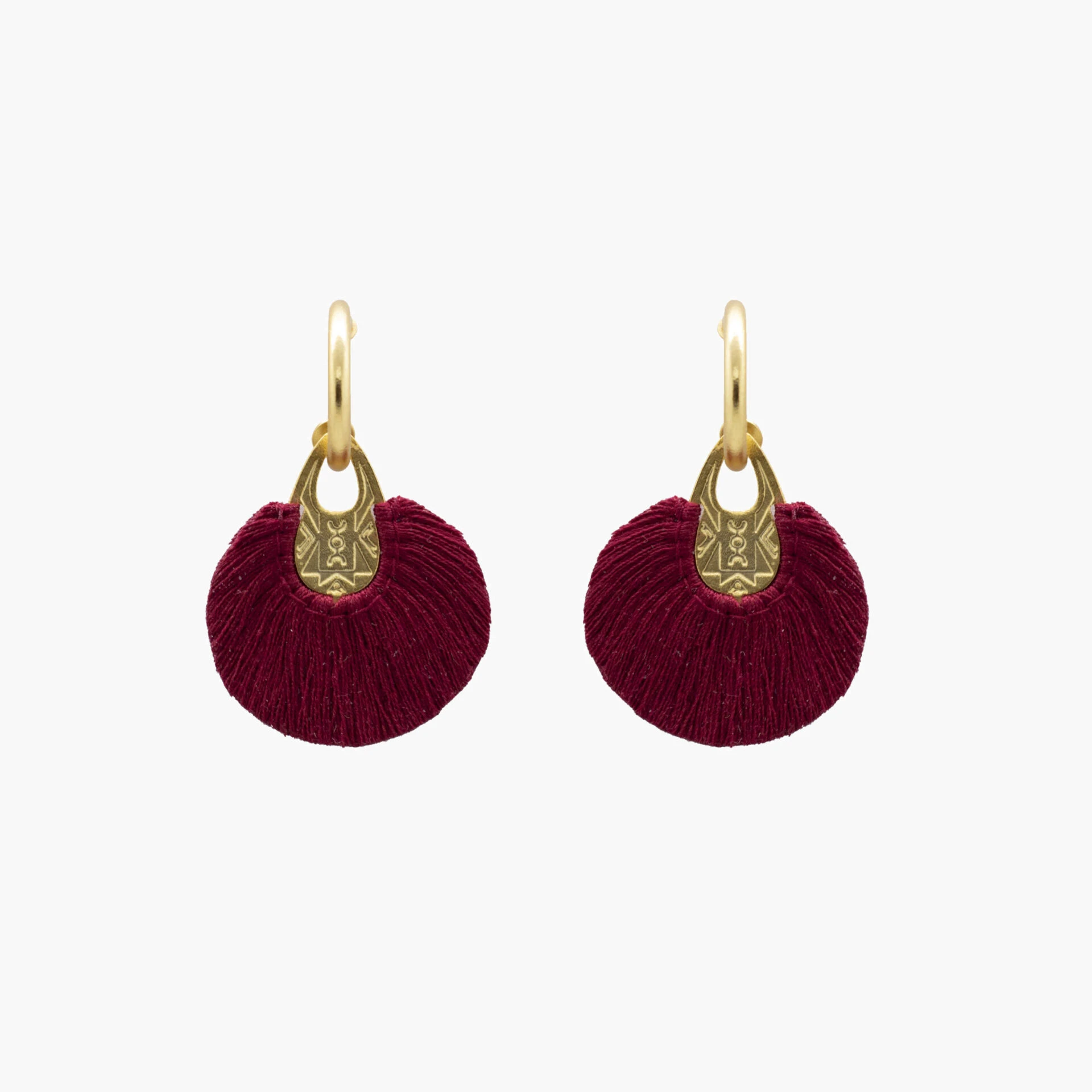 CD19-00021 Hujan 24 Karats Gold Plated Bronze With Magenta Threads Hoop Earrings Earrings best seller Luxury Shoes