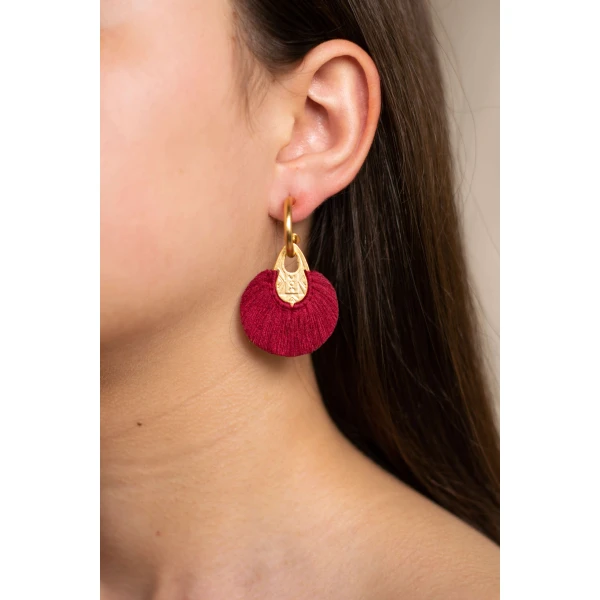 Hujan 24 Karats Gold Plated Bronze With Salmon  Threads Hoop Earrings Earrings best seller Luxury Shoes 