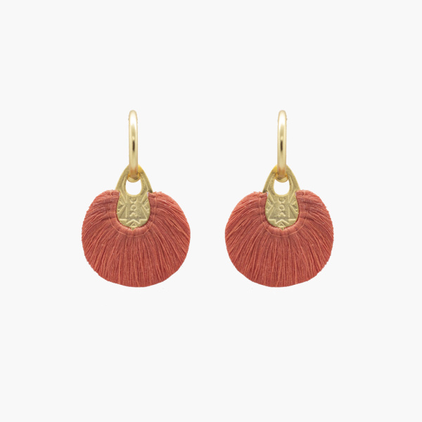 Hujan 24 Karats Gold Plated Bronze With Salmon  Threads Hoop Earrings Earrings best seller Luxury Shoes 