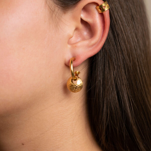Vattea Akan 24 Karats Gold Plated Bronze Hoop Earrings, view 2