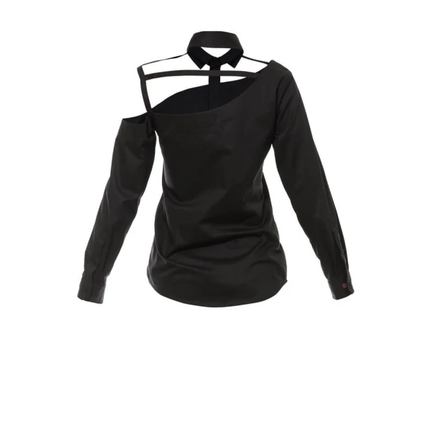 Talented women’s one shoulder button down black cotton blouse – XL   Luxury Shoes 