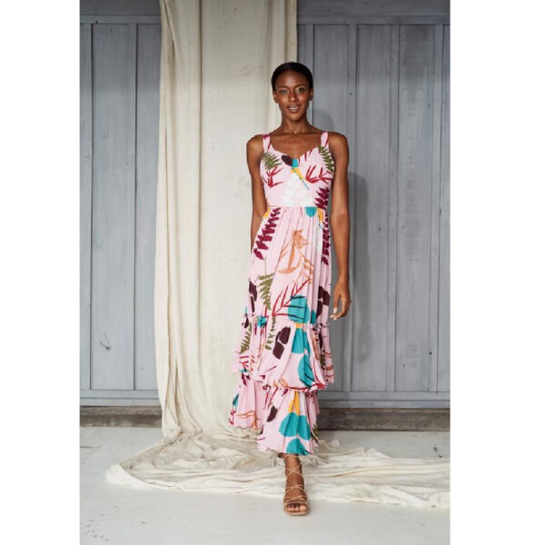 Glory Ang Linate pink brown leaves dress, view 2