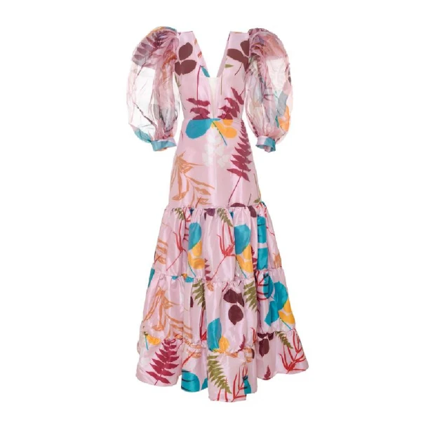 Manglar pink brown leaves dress – XS   Luxury Shoes 