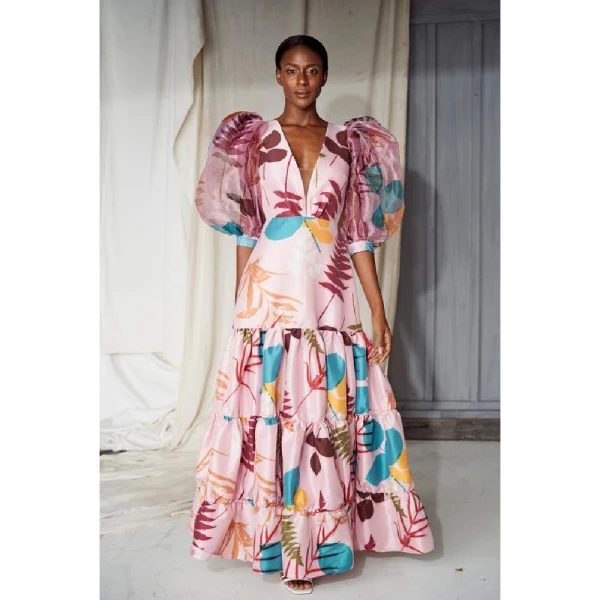 Manglar pink brown leaves dress – XS   Luxury Shoes 