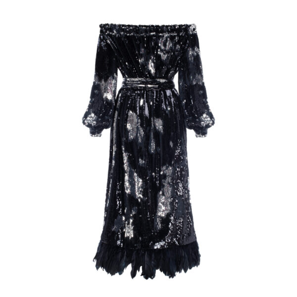 Lani Studio Sequin Shoulder Dress With Removable Feathers, view 3