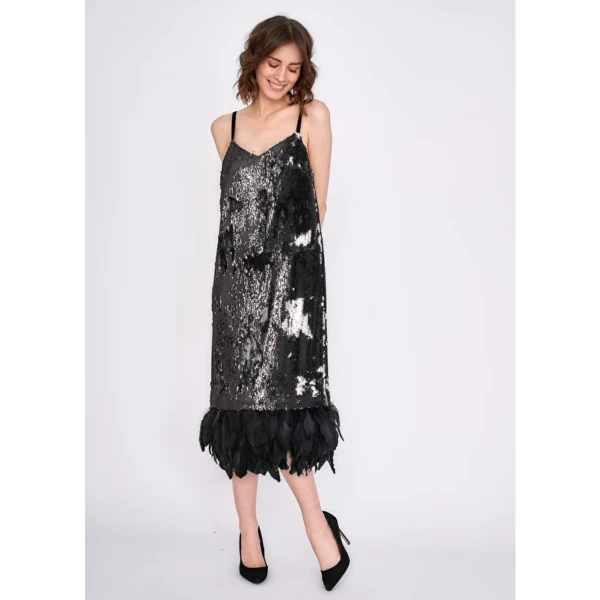 silver sequin tuxedo dress Dress In Black And Silver Sequins With Removable Feathers Clothing classic Luxury Shoes 