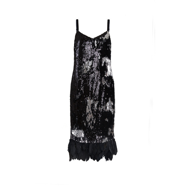 Dress In Black And Silver Sequins With Removable Feathers – XL   Luxury Shoes 