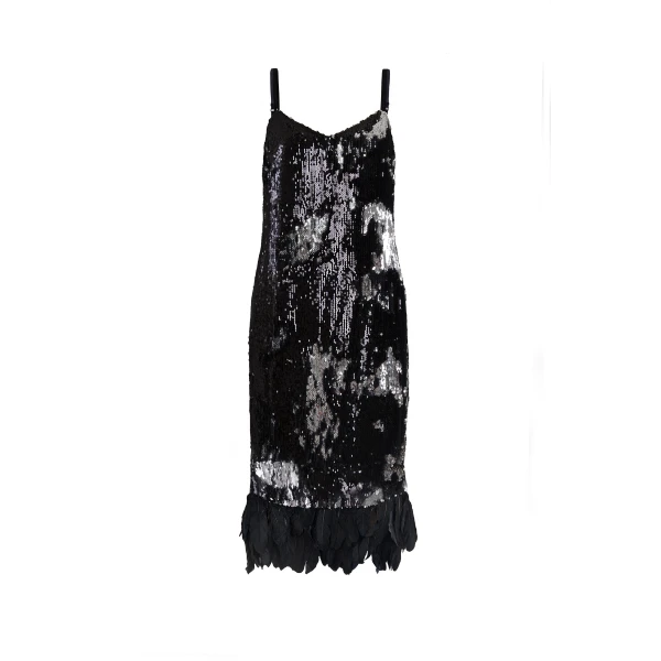 Dress In Black And Silver Sequins With Removable Feathers – XL   Luxury Shoes 