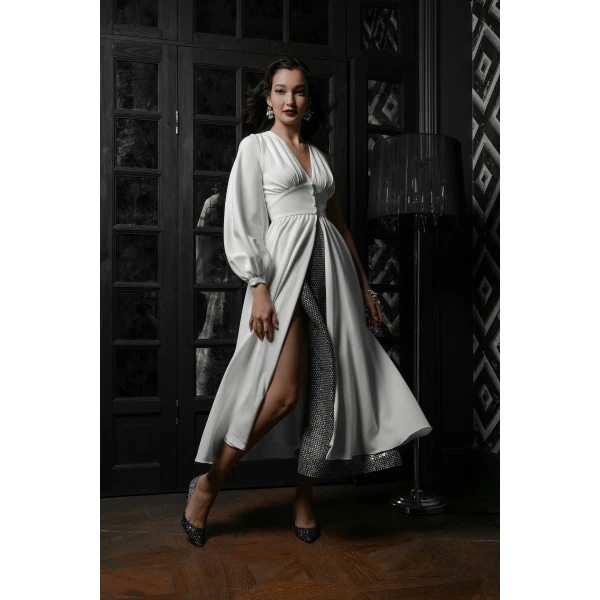 One-shoulder Dress With Natural Pearl Decor And Removable Skirt – XL   Luxury Shoes 