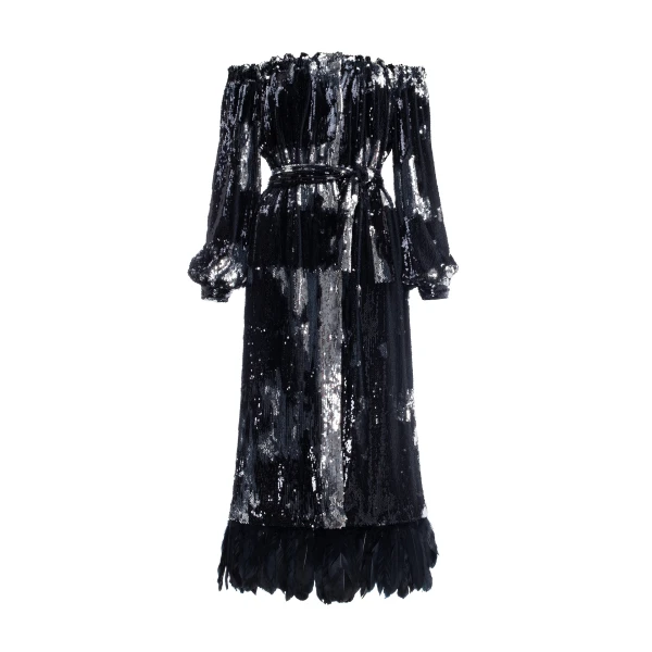 silver sequin tuxedo dress Sequin Shoulder Dress With Removable Feathers Clothing Cocktail Party Luxury Shoes 