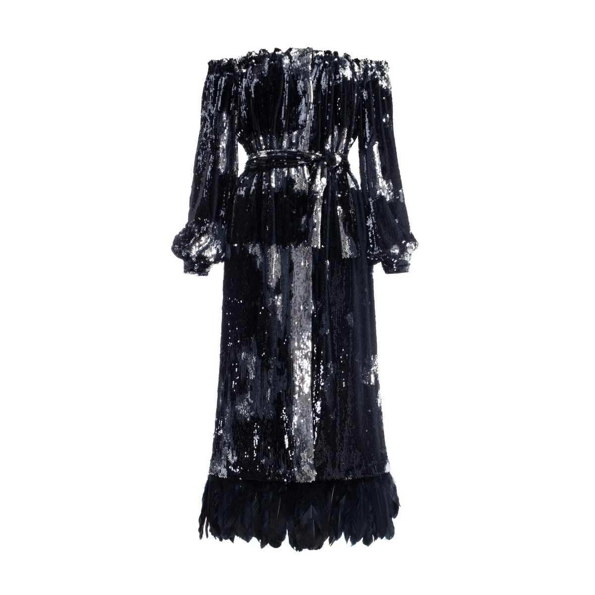 Lina studio silver sequin tuxedo dress Sequin Shoulder Dress With Removable Feathers Clothing Cocktail Party Luxury Shoes