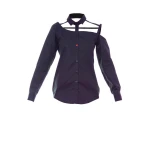 Talented women’s one shoulder button down navy blue cotton blouse – XL   Luxury Shoes 